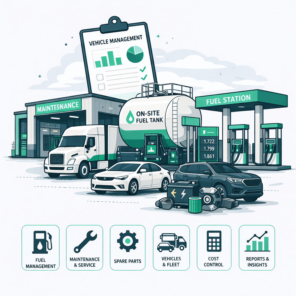 Fleet management software dashboard for vehicle costs, fuel and maintenance